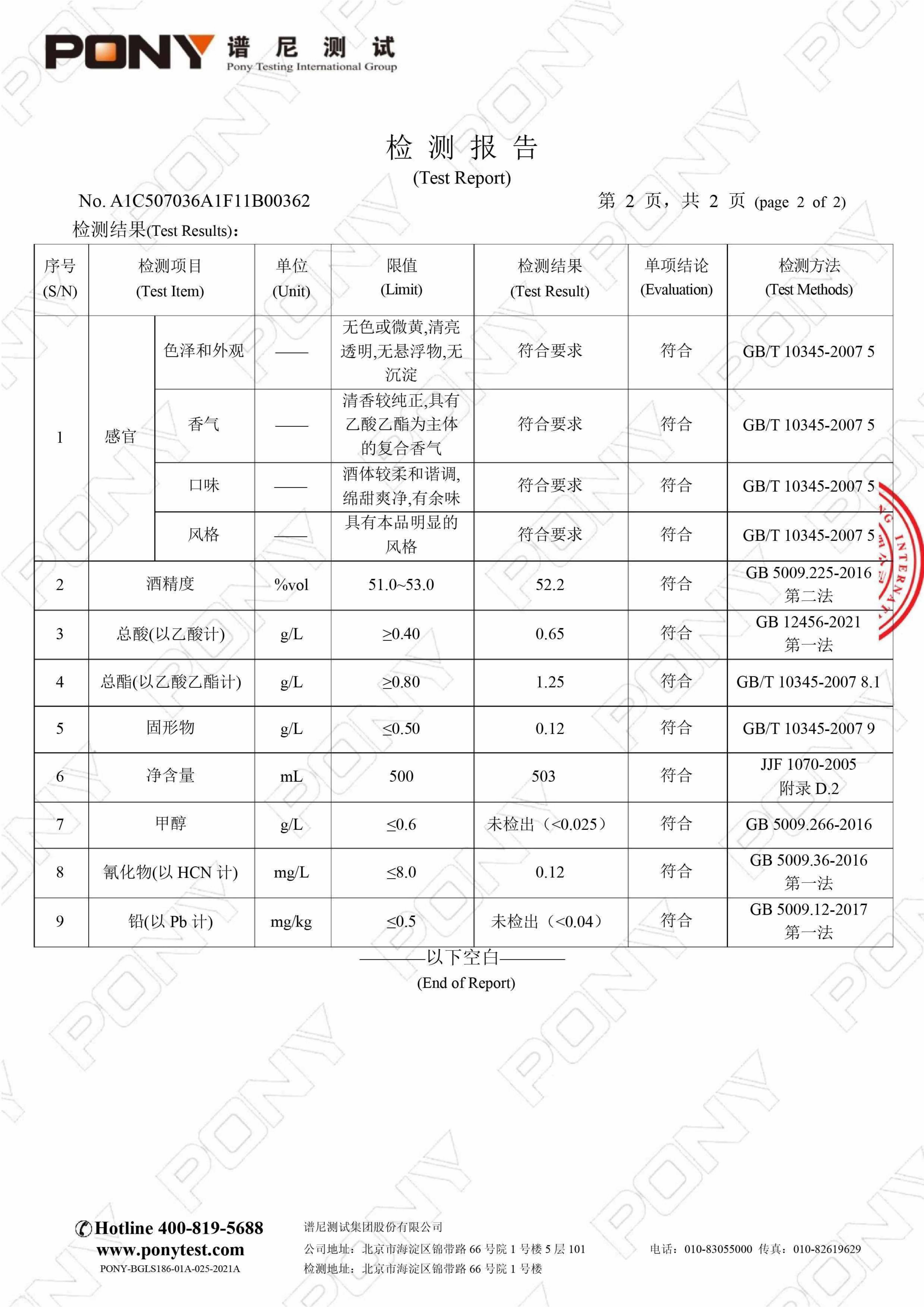三义隆北京二锅头酒52度 检测报告_04 三义隆北京二锅头酒52度 检测报告_04